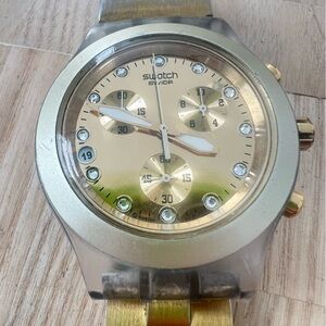 SWATCH watch SVCK4032G FULL BLOODED gold tone Chronograph NEW BATTERY